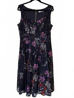 Danny and Nicole Navy Blue Floral Lace Dress Size 16